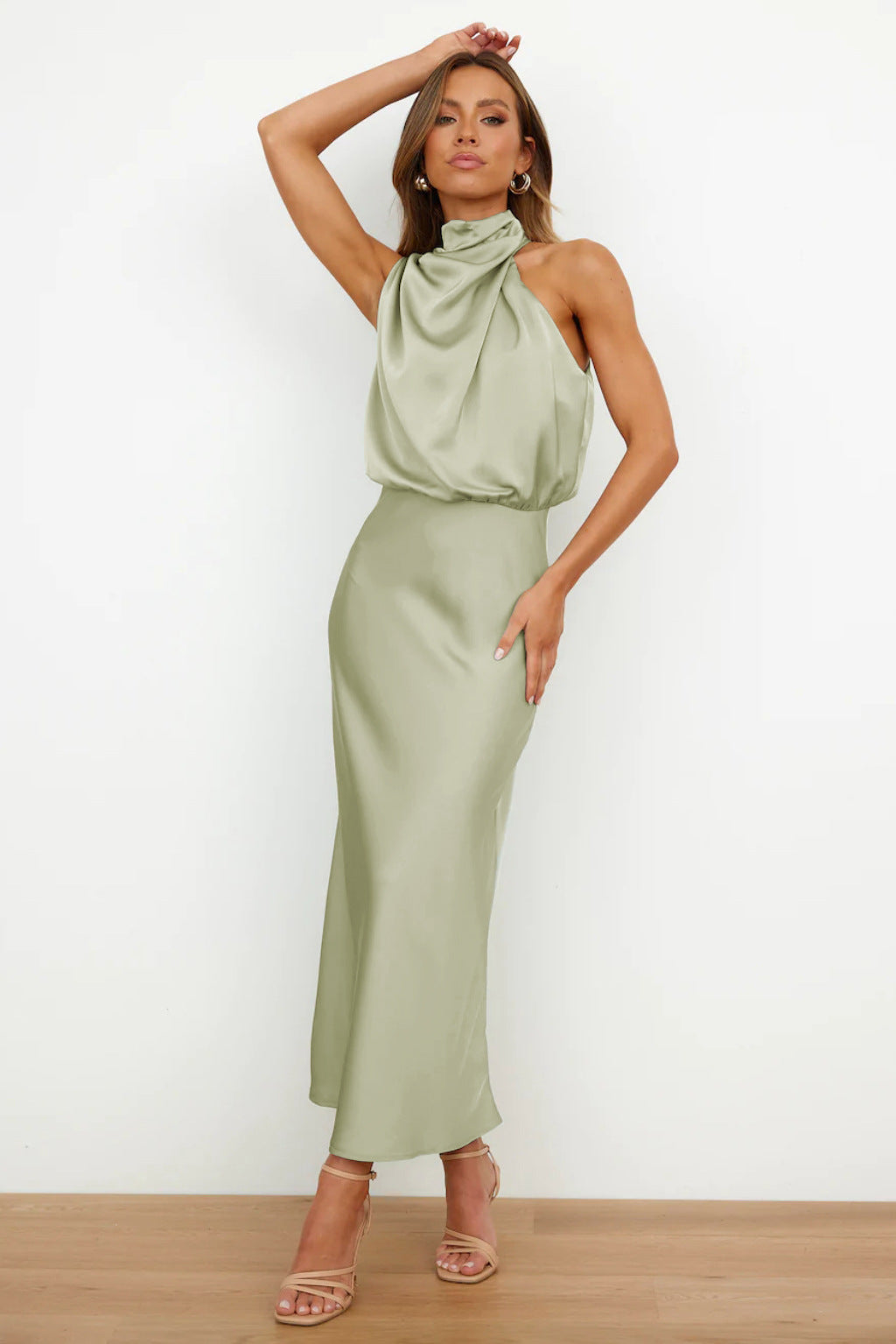 Variant image for Damen Langes Satin Kleid Elegantes Halterneck Design - Sophie-1