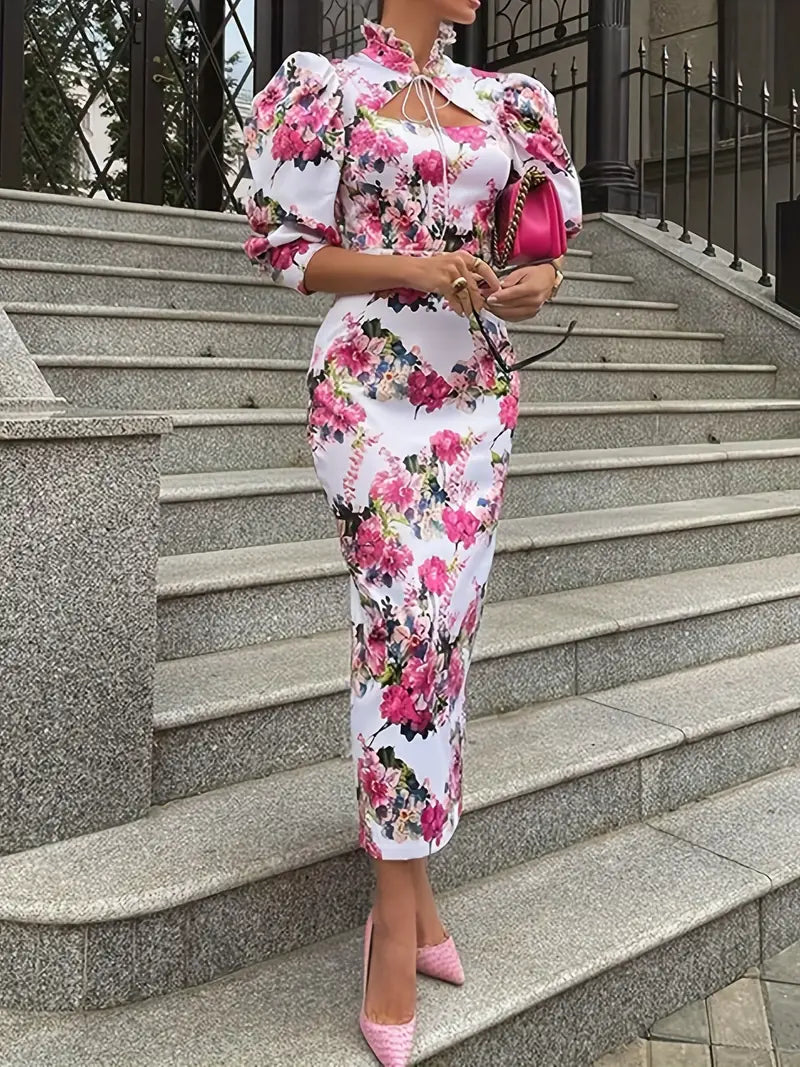 Variant image for Damen Bodycon Kleid Eleganter V-Ausschnitt mit Puffärmeln - Sophie-1