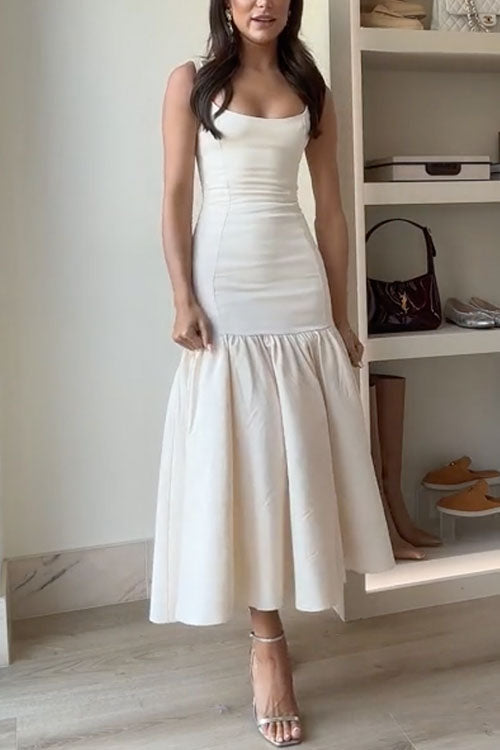 Variant image for Damen Midi-Kleid Ärmellos U-Ausschnitt Rüschendes Design - Sienna-1