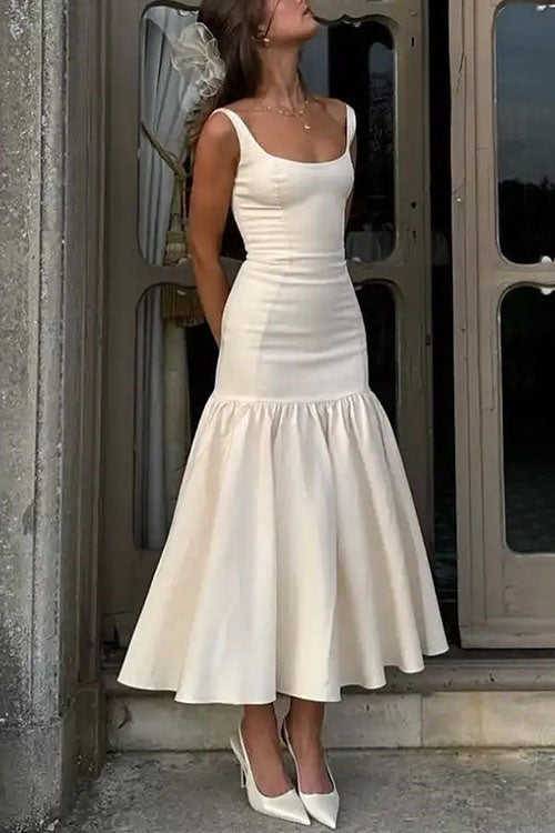 Damen Midi-Kleid Ärmellos U-Ausschnitt Rüschendes Design - Sienna-2