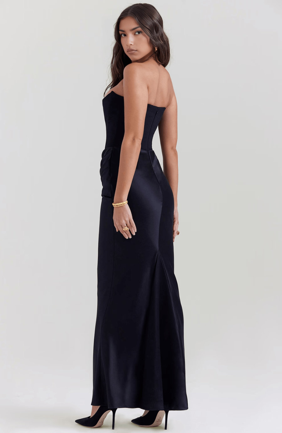 Damen Maxikleid Trägerlos Plissiertes Design Elegante Silhouette - Anna-3