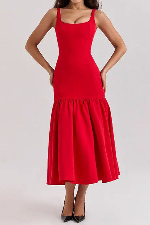 Variant image for Damen Midi-Kleid Ärmellos U-Ausschnitt Rüschendes Design - Sienna-13