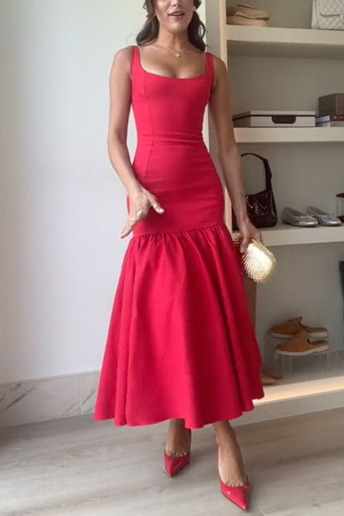 Damen Midi-Kleid Ärmellos U-Ausschnitt Rüschendes Design - Sienna-4