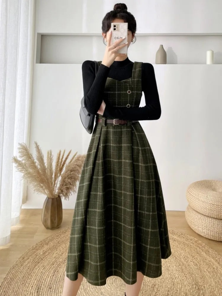 Damen Kariertes Vintage-Kleid Lagenlook Elegant - Heidi-3