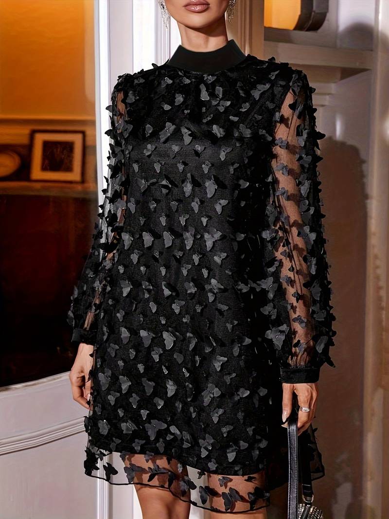 Variant image for Damen Mesh-Kleid mit Stehkragen und Schmetterlingsmuster - Lisa-1