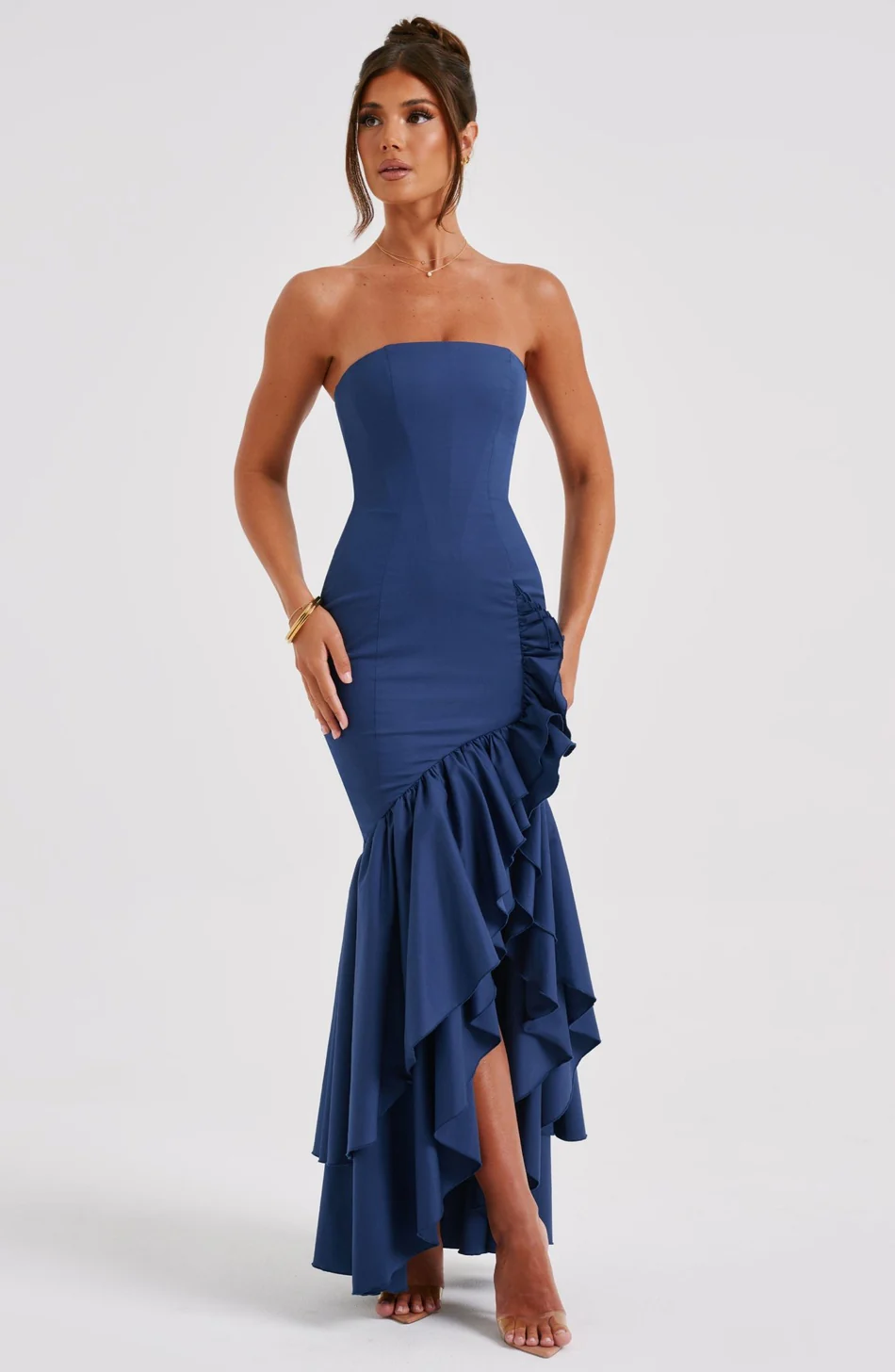 Damen Rüschen Kleid mit Hohem Schlitz Elegante Silhouette - Rosheen-5