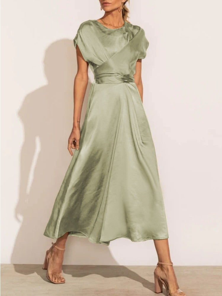 Variant image for Damen Satin Midikleid mit Kreuzschärpe für Festliche Anlässe - Merlyn-12