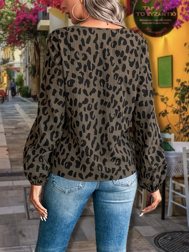 Bluse mit Leopardenmuster und V-Ausschnitt für Frauen - Mia