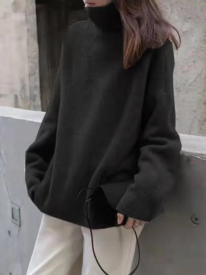 Modischer Oversized-Pullover mit langen Ärmeln und hohem Kragen