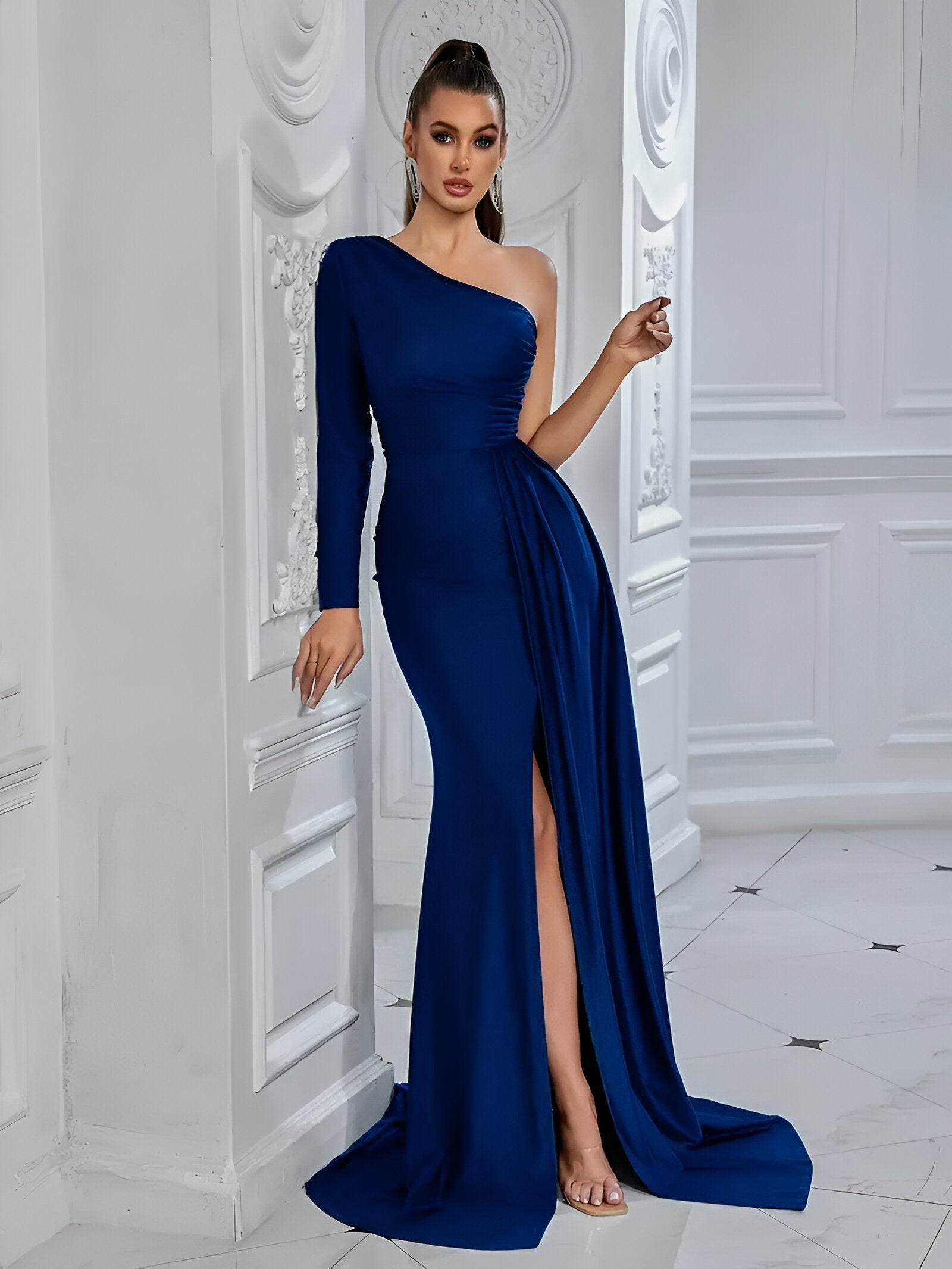 Damen Abendkleid Lang Elegantes Drapiertes Design für Hochzeiten - Clara-4