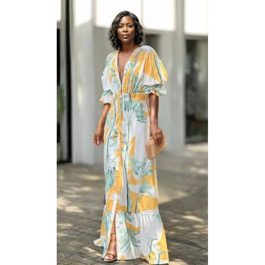 Damen Maxikleid Festlich mit Puffärmeln und Schlitz - Olivia-2