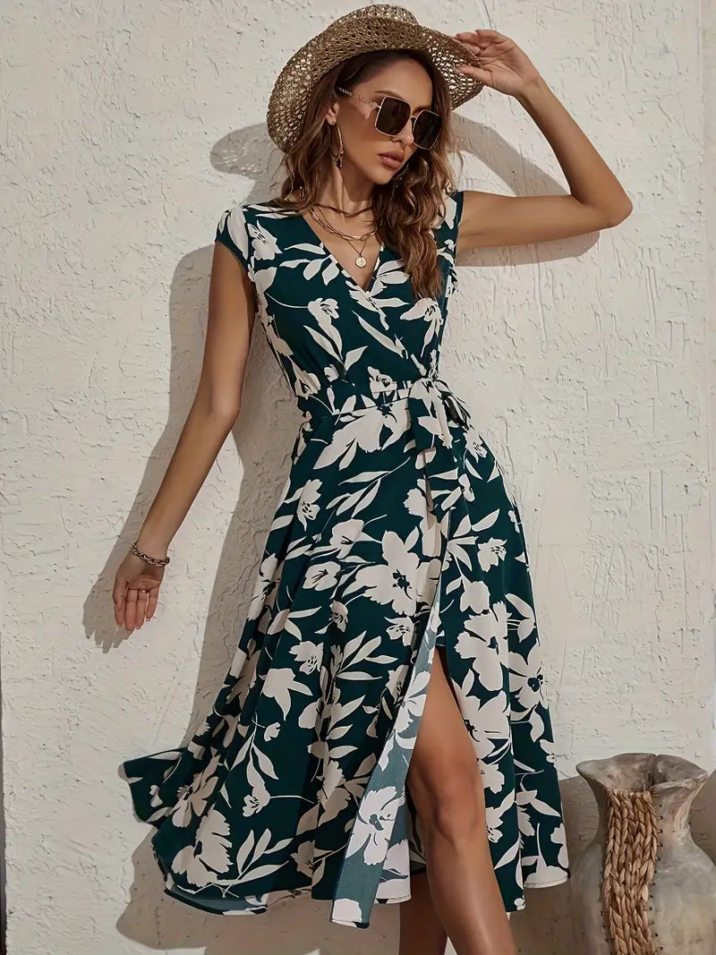 Damen Kleid V-Ausschnitt Blumenmuster Festlich - Lisa-4