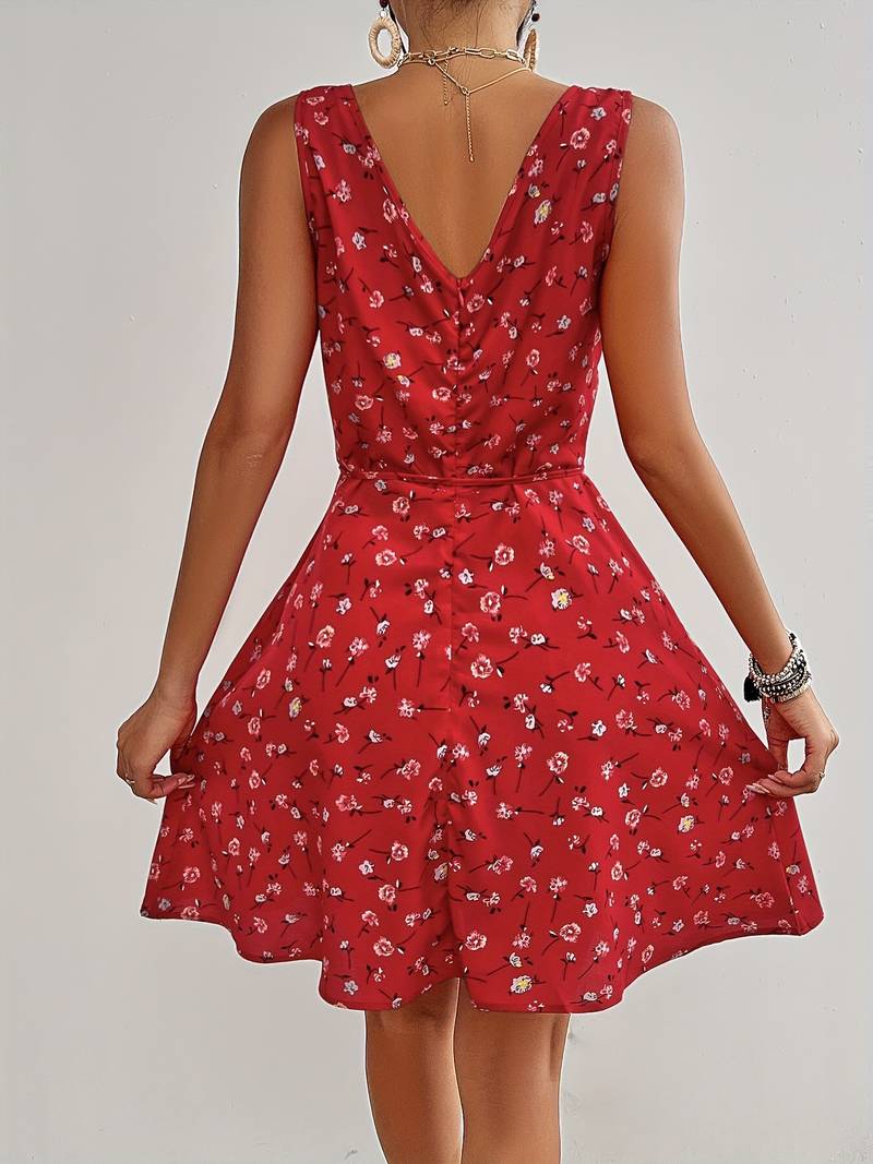 Damen Ärmelloses Kleid V-Ausschnitt Mit Gürtel - Sommerkleid für Hochzeitsgast - Bella-2