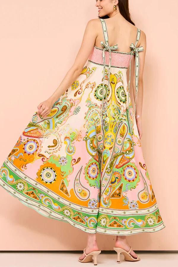 Damen Sommerkleid Mit Print Und Verstellbaren Bindeträgern - Lisa-3