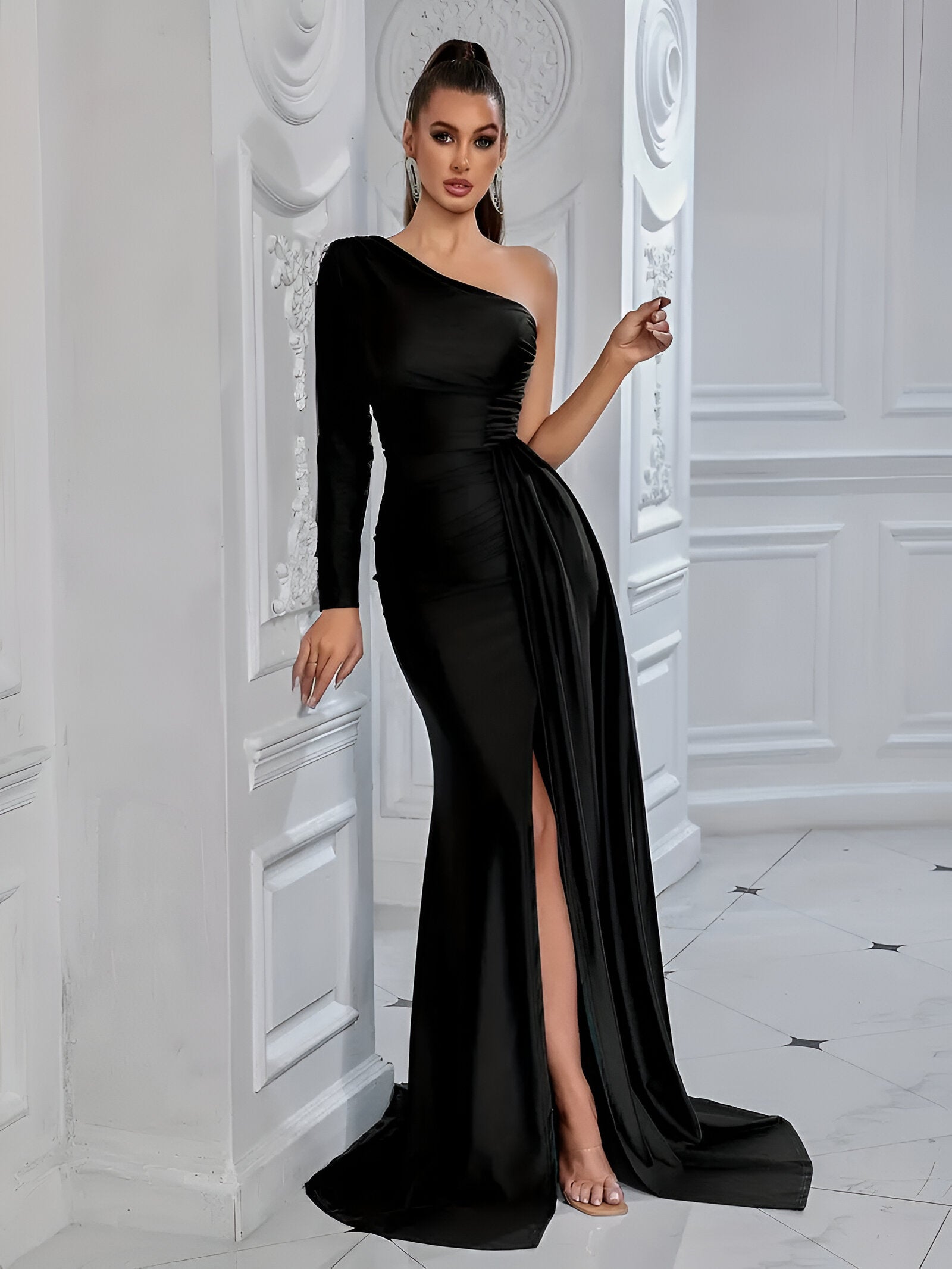 Damen Abendkleid Lang Elegantes Drapiertes Design für Hochzeiten - Clara-2