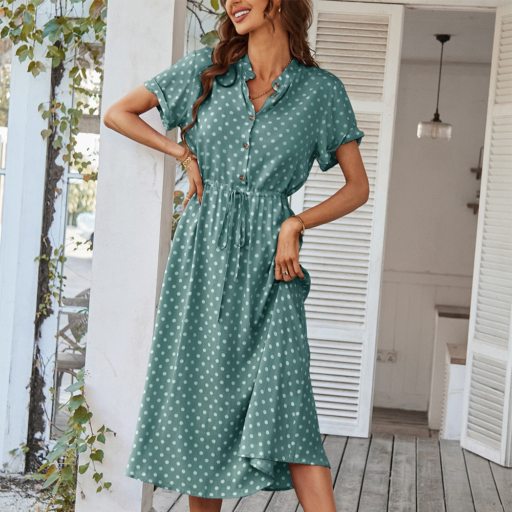 Variant image for Damen Polka Dot Kleid Bequem V-Ausschnitt Knielang - Leyna-5