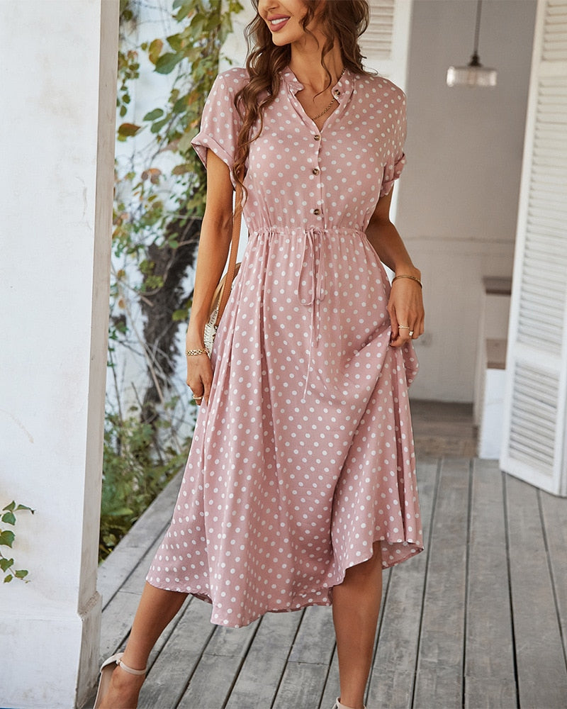 Variant image for Damen Polka Dot Kleid Bequem V-Ausschnitt Knielang - Leyna-1