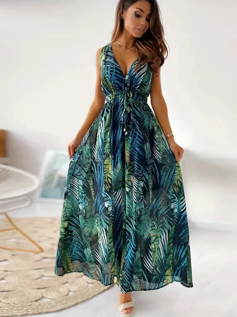 Variant image for Damen Maxikleid V-Ausschnitt Boho Stil Sommer Elegant - Mia-11