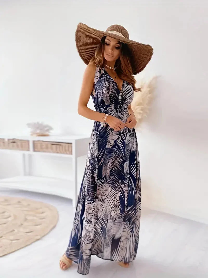 Variant image for Damen Maxikleid V-Ausschnitt Boho Stil Sommer Elegant - Mia-16