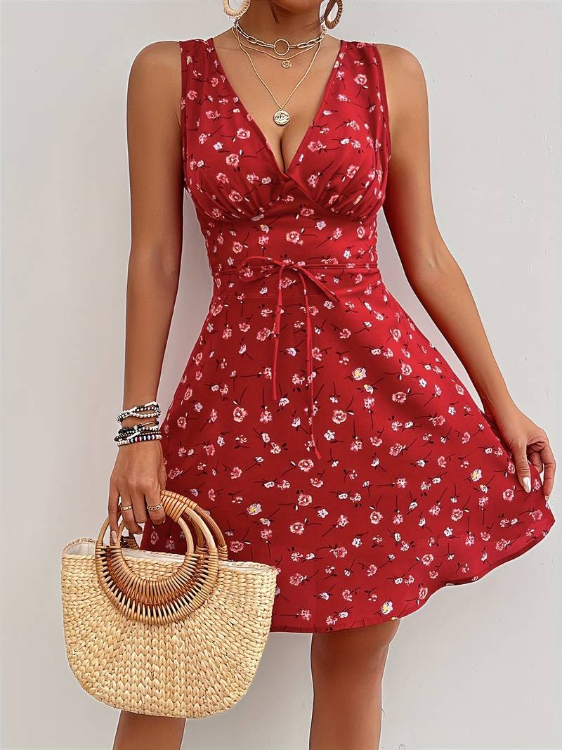 Variant image for Damen Ärmelloses Kleid V-Ausschnitt Mit Gürtel - Sommerkleid für Hochzeitsgast - Bella-1