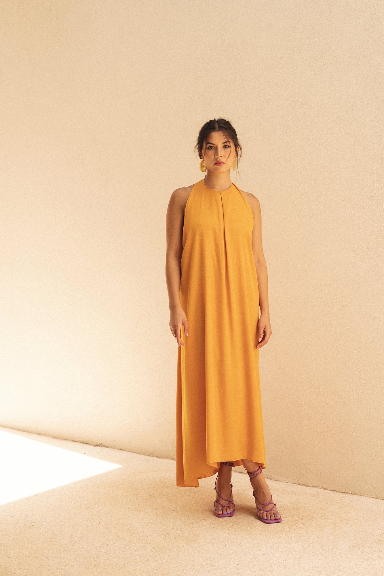 Damen Sommerkleid Elegantes Offenes Rücken Design - Mandarine-4