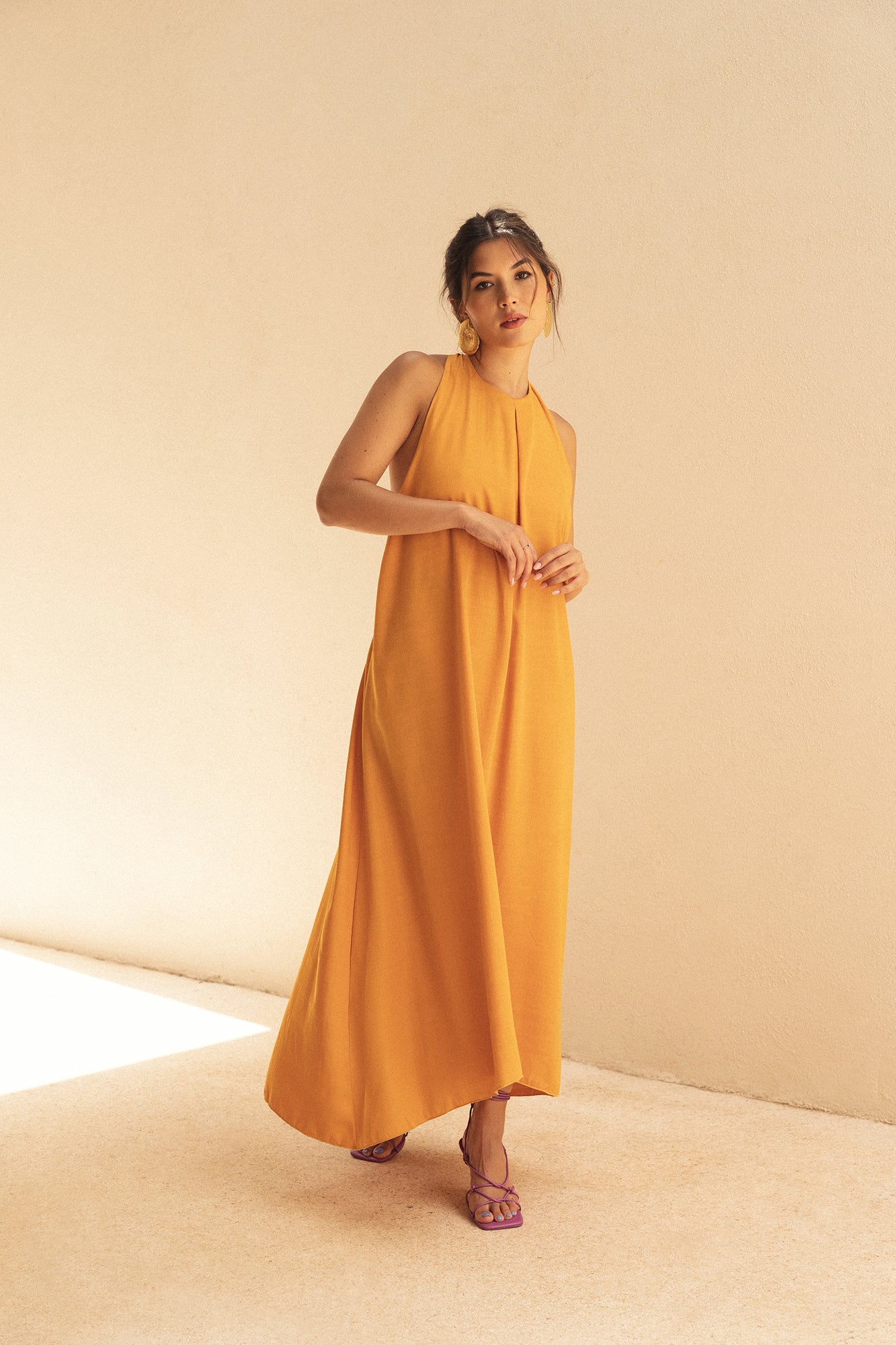 Damen Sommerkleid Elegantes Offenes Rücken Design - Mandarine-6