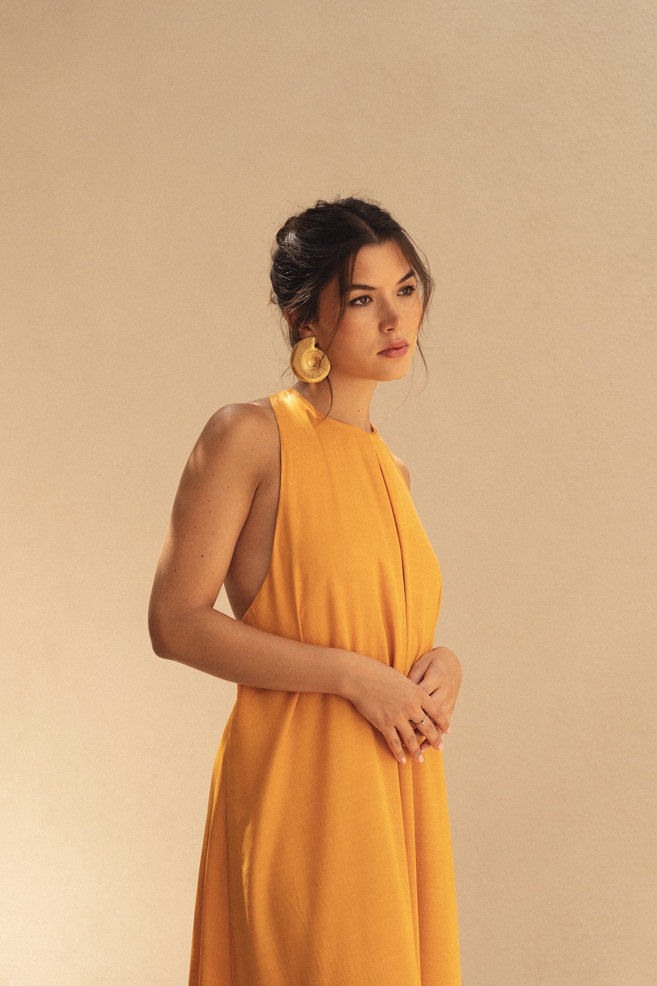 Damen Sommerkleid Elegantes Offenes Rücken Design - Mandarine-5