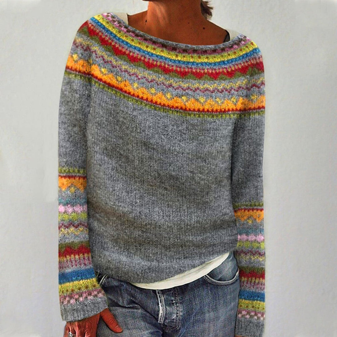 Damen Rundhalsausschnitt Pullover mit Farbmustern