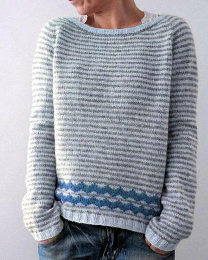 Damen Strickpullover mit Rundhalsausschnitt und Retro-Muster