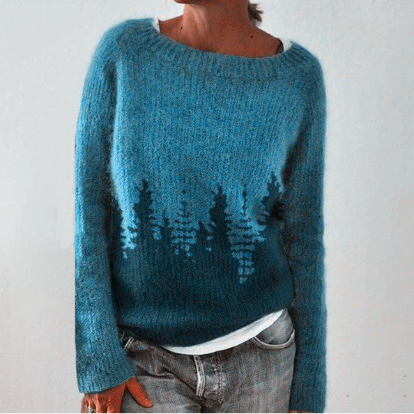 Damen Strickpullover mit Rundhalsausschnitt und Retro-Muster
