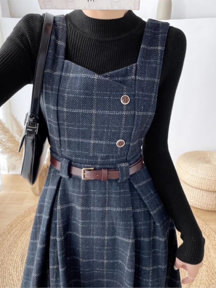 Damen Vintage Karierter Midi Kleid - Elise