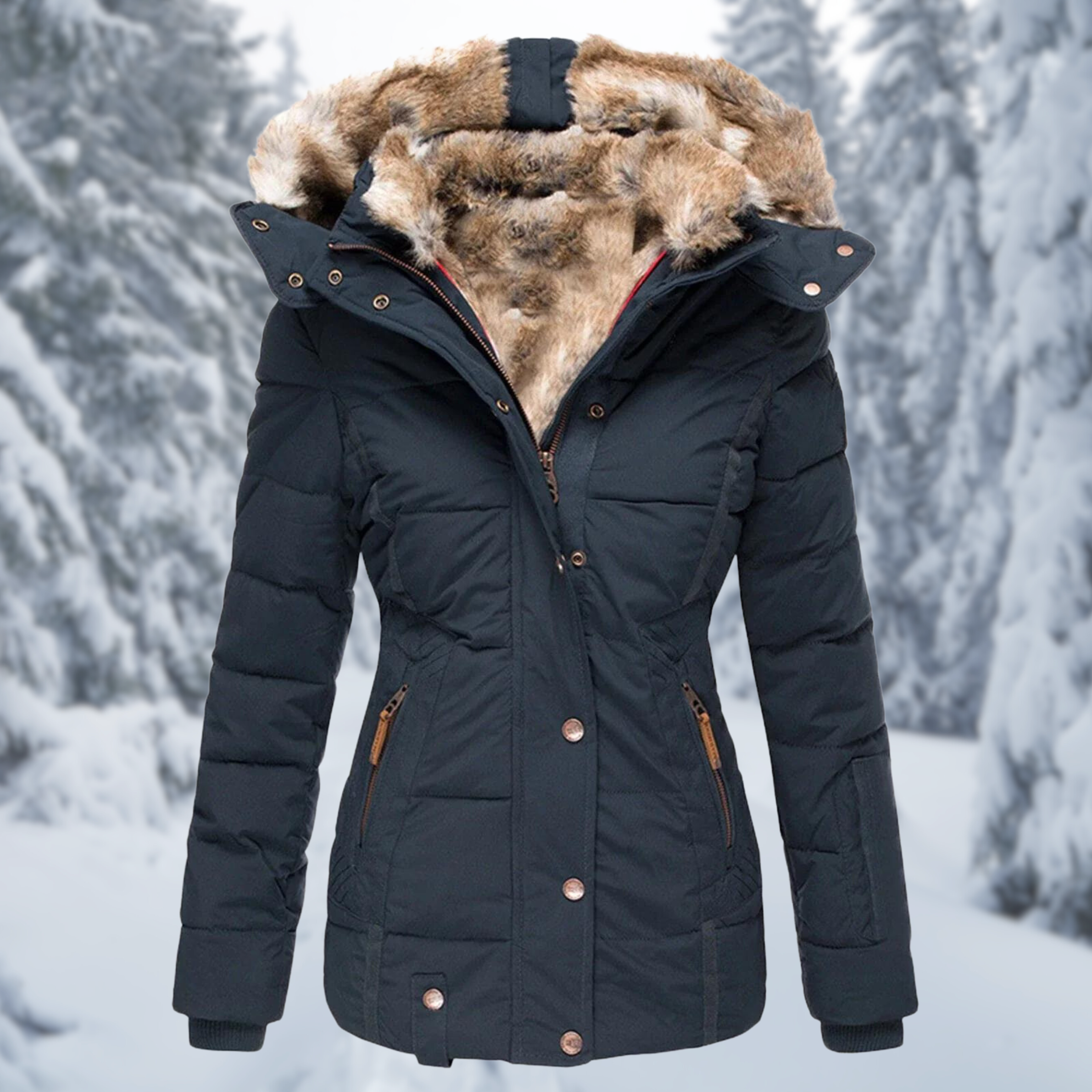 Damen Winterjacke mit Kapuze und markantem Steppmuster
