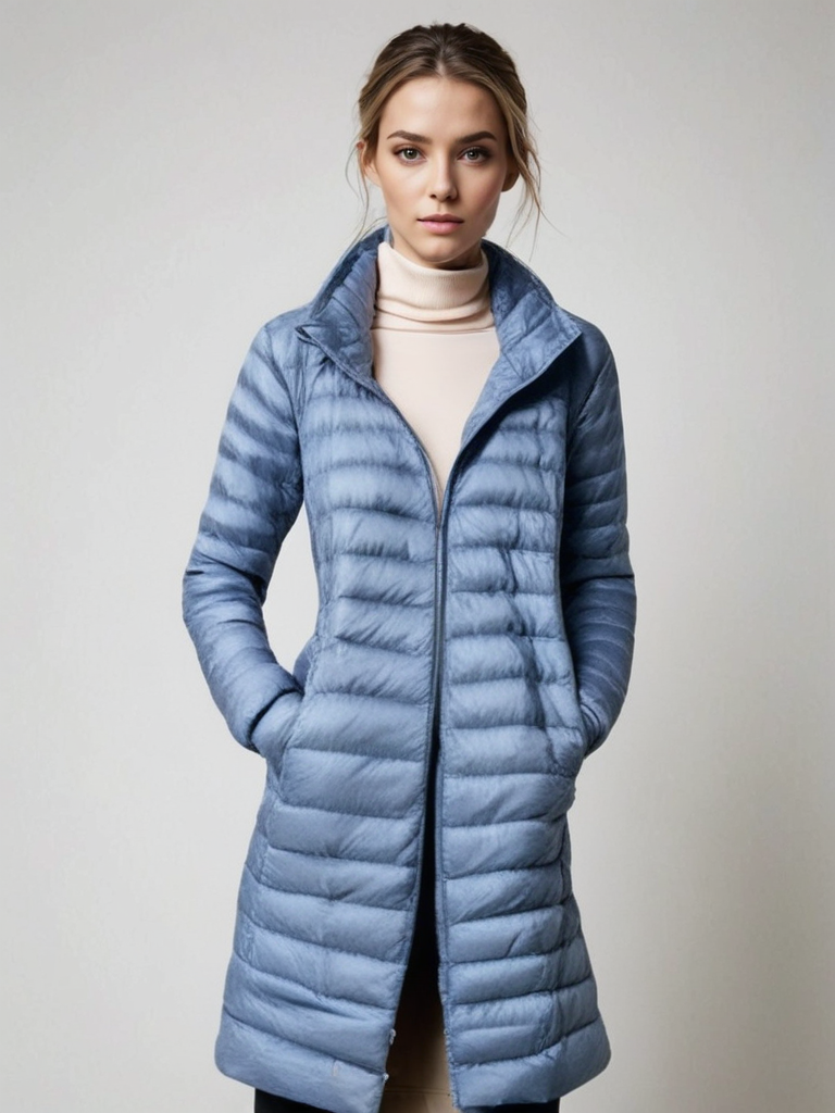 Damen Lange Pufferjacke mit Kapuze | Reißverschluss 8