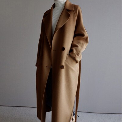 Damen Lange Trenchcoat | Knopf Daunen 0