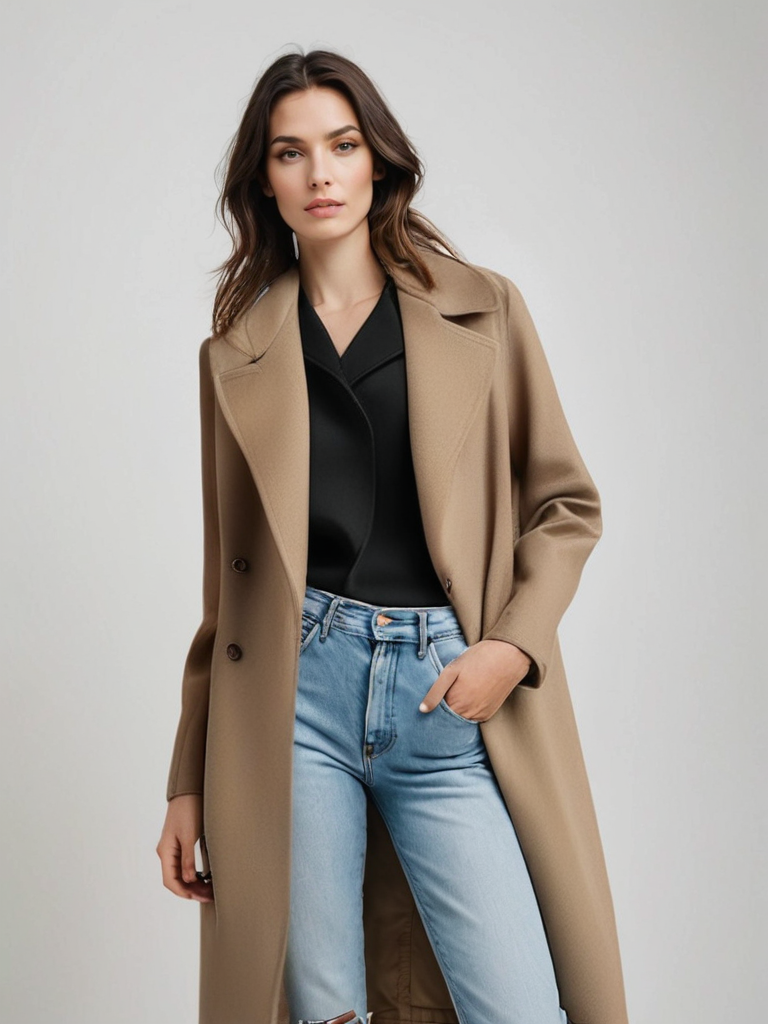 Damen Lange Trenchcoat | Knopf Daunen 6
