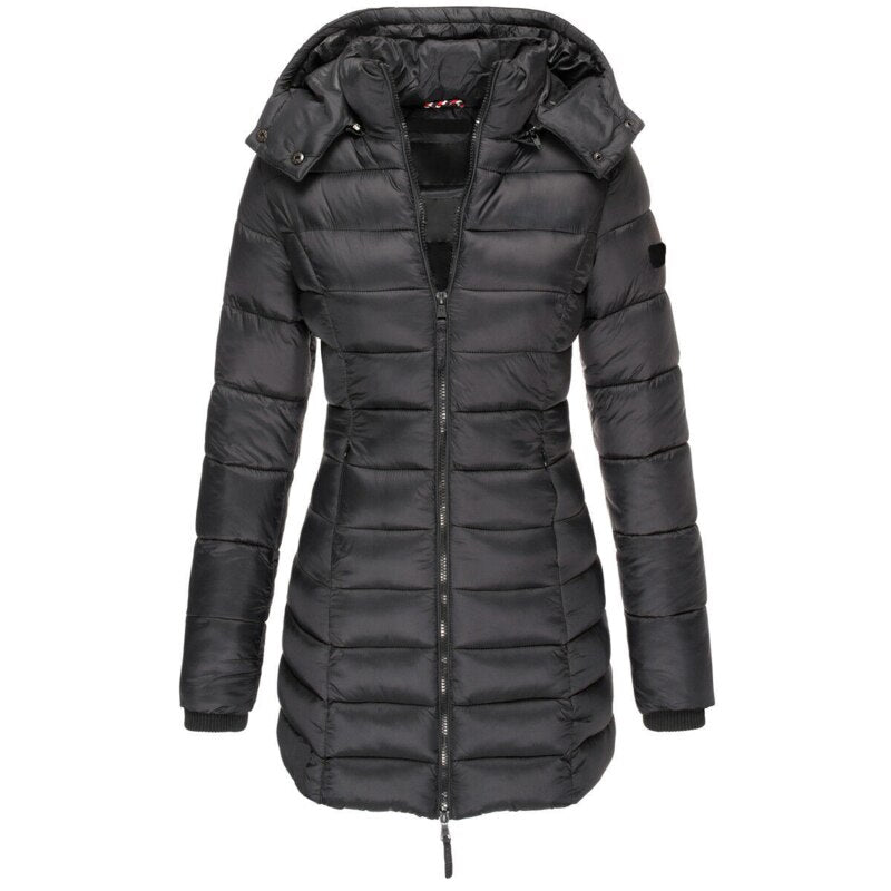 Damen Langer Winter-Pufferjacke | Kapuze 5