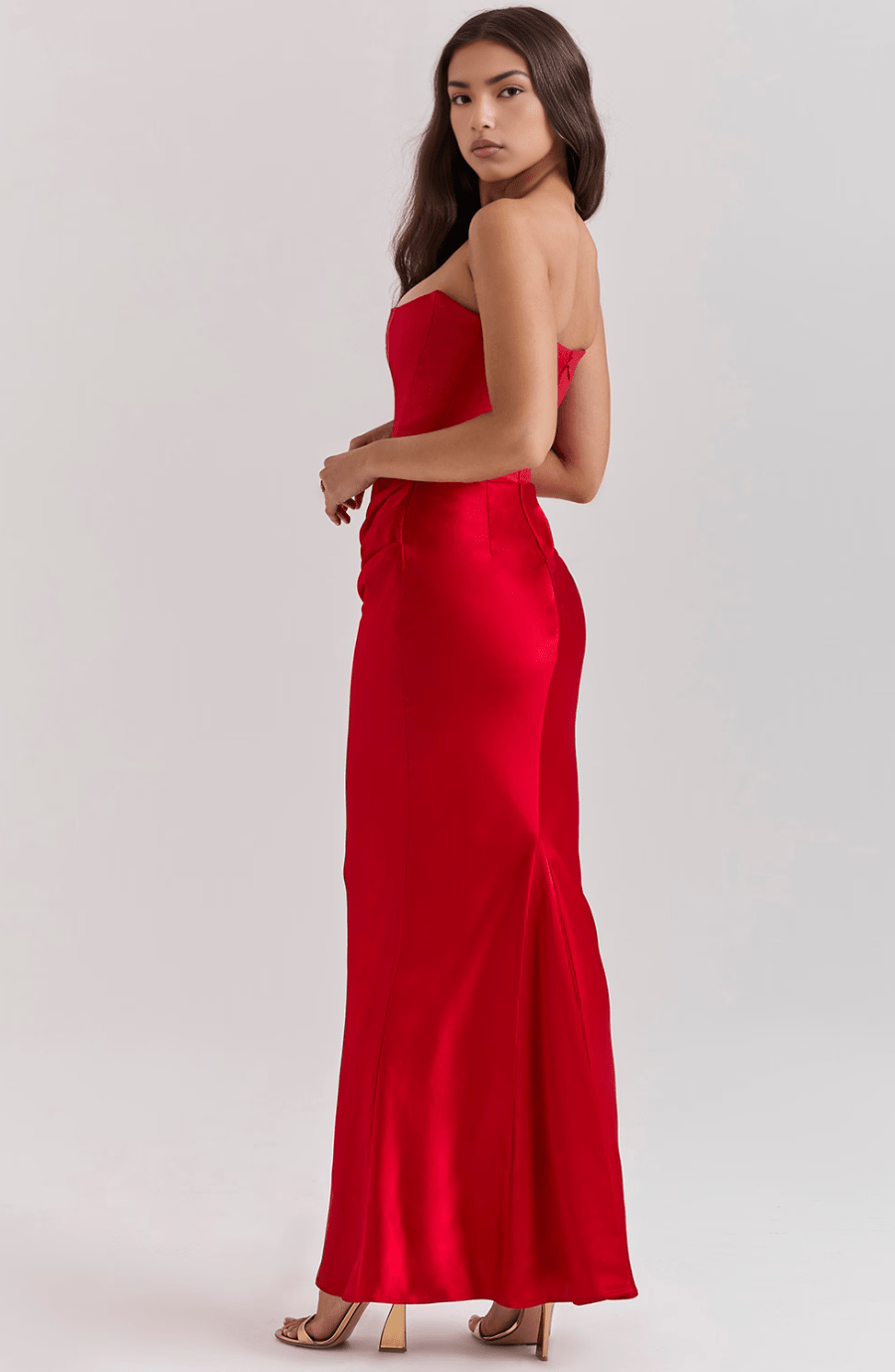 Damen Maxikleid Trägerlos Plissiertes Design Elegante Silhouette - Anna-6
