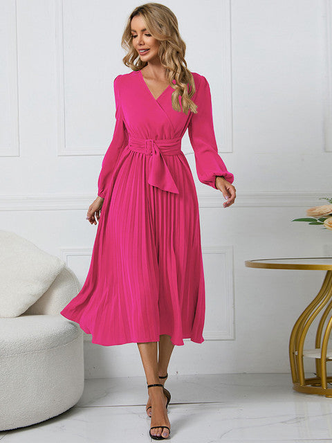 Variant image for Damen Faltenkleid V-Ausschnitt mit Gürtel für Festliche Anlässe - Nicole-21