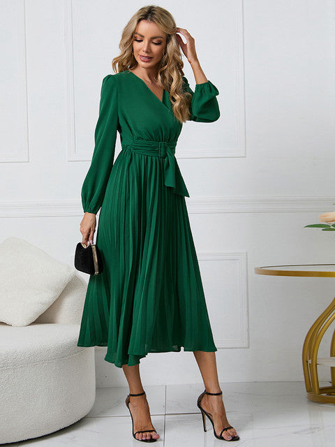 Variant image for Damen Faltenkleid V-Ausschnitt mit Gürtel für Festliche Anlässe - Nicole-11