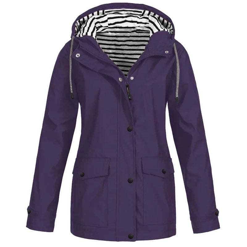 Outdoor-Sportjacke mit Kapuze für Damen, Frühling/Herbst 2025, winddicht und wasserdicht, mit Streifenfutter, Oversize-Schnitt und lockerer Passform 7