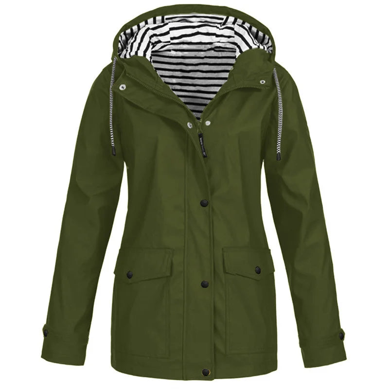 Outdoor-Sportjacke mit Kapuze für Damen, Frühling/Herbst 2025, winddicht und wasserdicht, mit Streifenfutter, Oversize-Schnitt und lockerer Passform 8