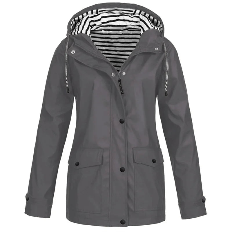 Outdoor-Sportjacke mit Kapuze für Damen, Frühling/Herbst 2025, winddicht und wasserdicht, mit Streifenfutter, Oversize-Schnitt und lockerer Passform 9