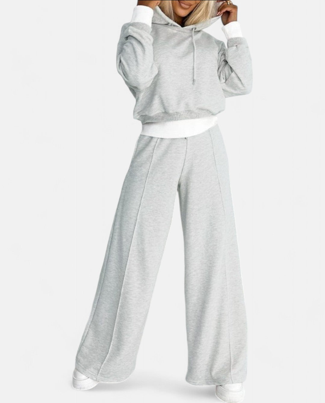 2-teiliges Set aus einem zweifarbigen Kapuzenpulli mit verstellbarem Kordelzug, passend zur Hose mit weitem Bein