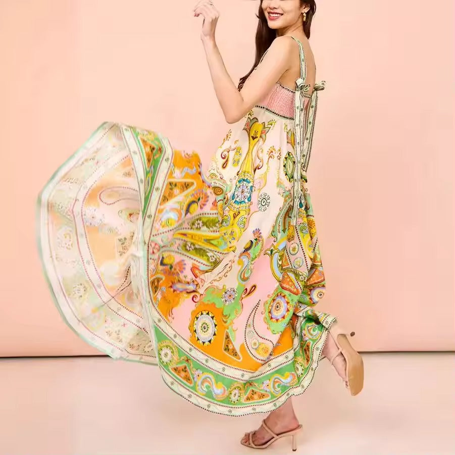 Damen Sommerkleid Mit Print Und Verstellbaren Bindeträgern - Lisa-6