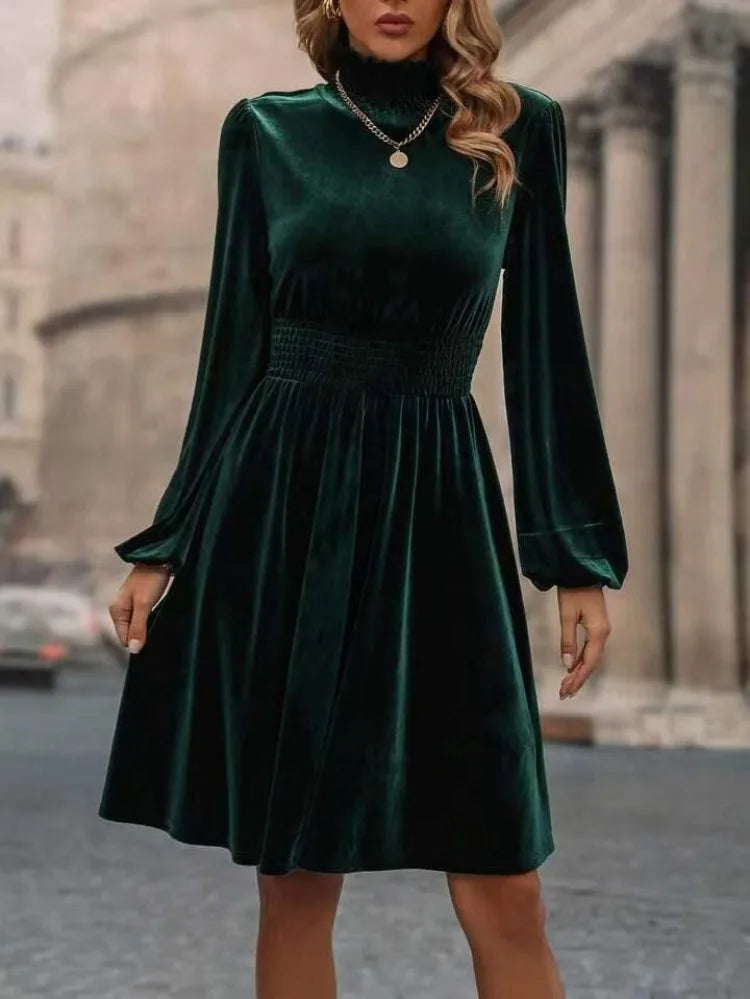 Variant image for Damen Samt Turtleneck Kleid Eleganter Schnitt Mit Laternenärmel - Bella-1