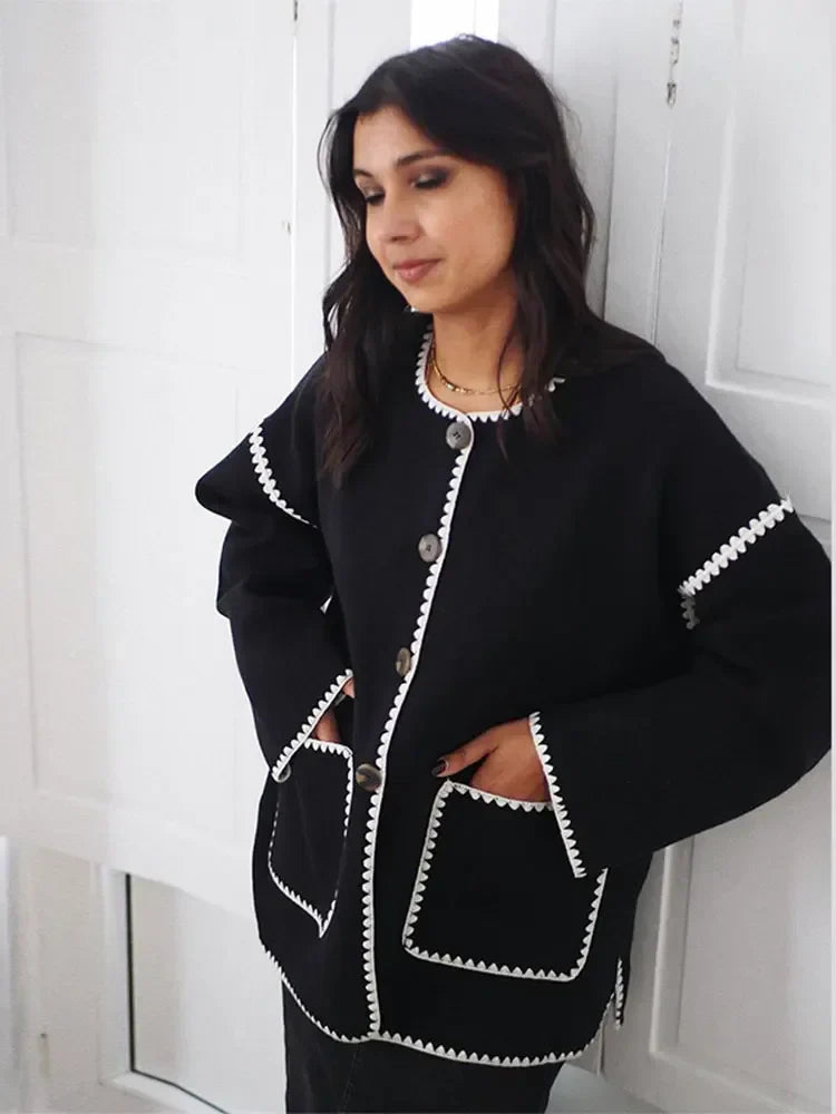 Aspen - Gemütliche Kontrast-Strickjacke für Damen