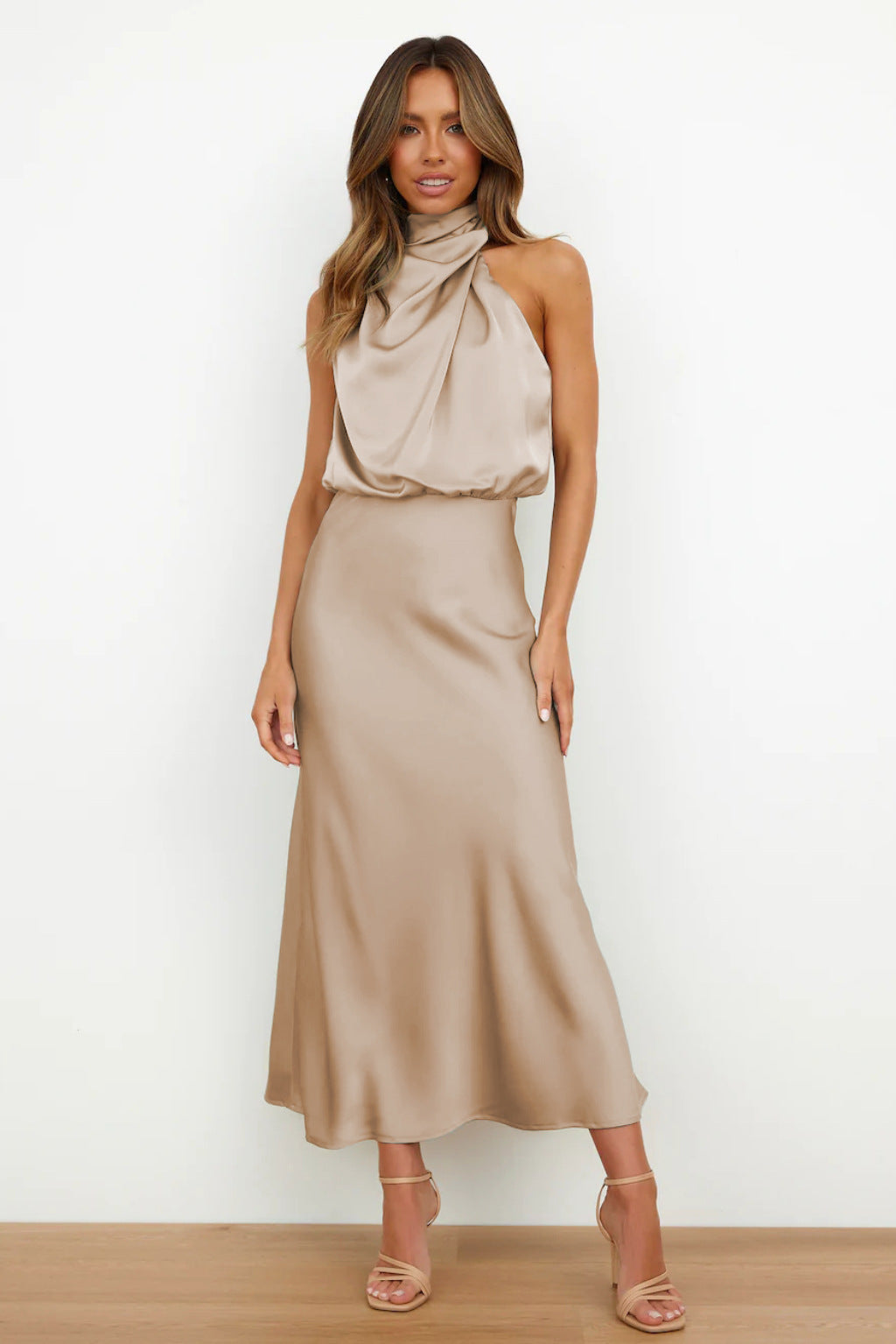 Variant image for Damen Langes Satin Kleid Elegantes Halterneck Design - Sophie-5