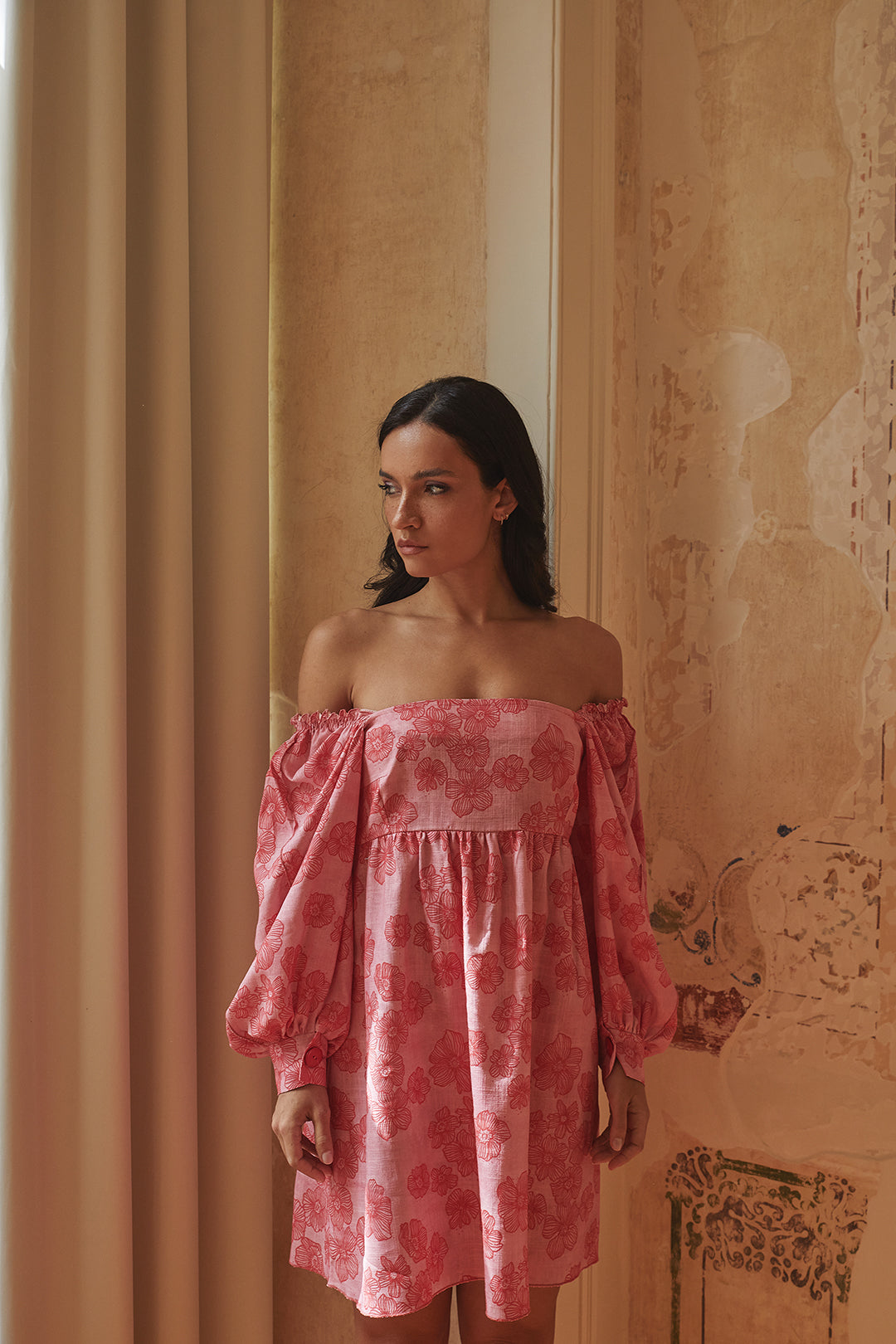 Damen Sommerkleid Bequem Mit Modernen Ballonärmeln - Rosa-2