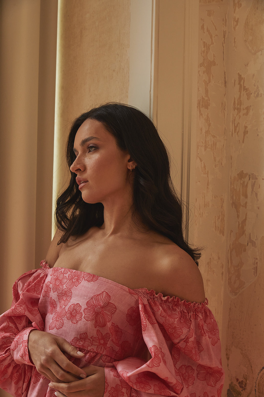 Damen Sommerkleid Bequem Mit Modernen Ballonärmeln - Rosa-3