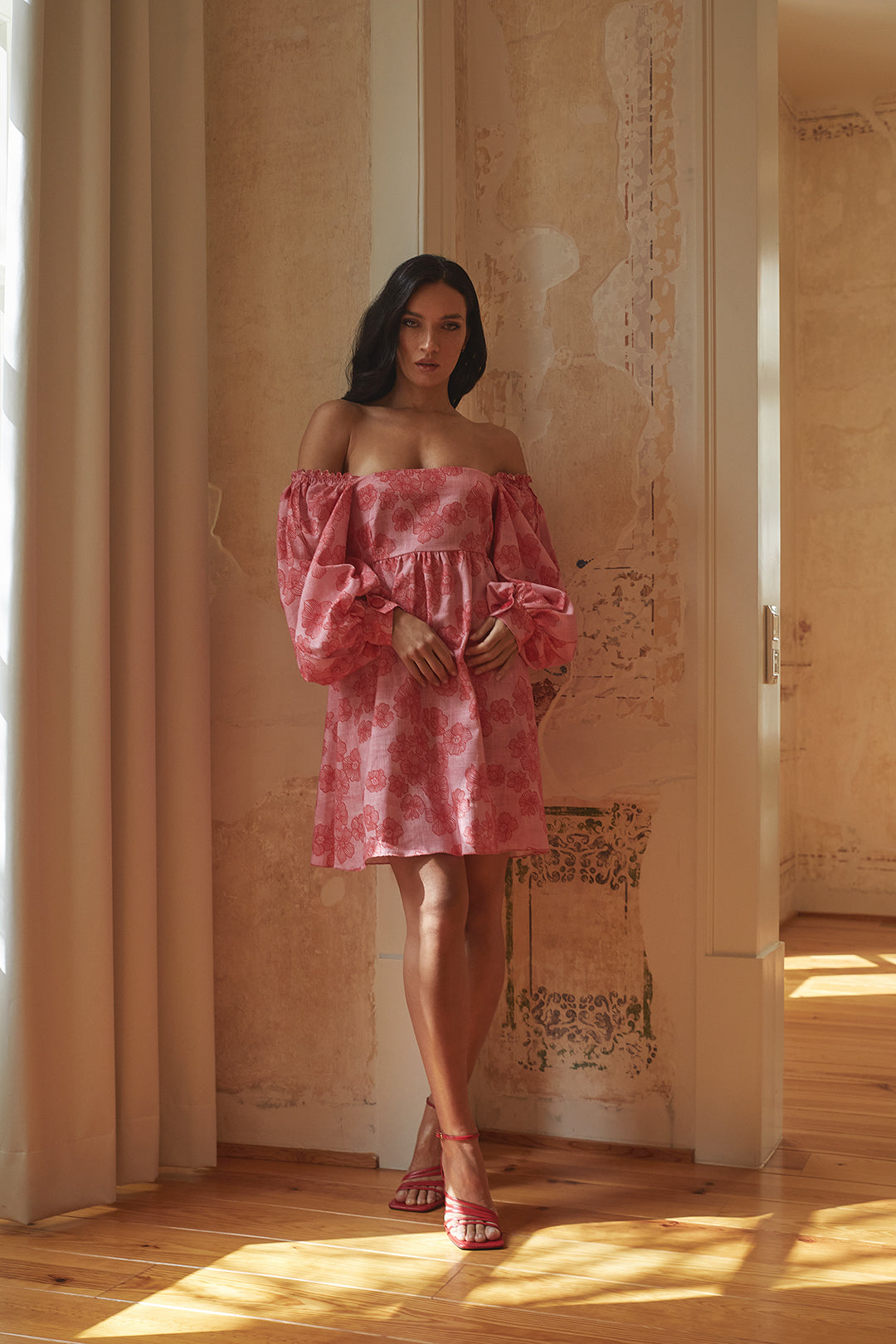 Damen Sommerkleid Bequem Mit Modernen Ballonärmeln - Rosa-5